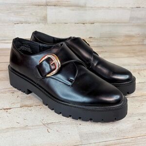 H&M Chunky Platform Loafers Lug Sole Black Buckle Strap Size 10 Shoes